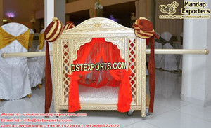 Silver Metal Carved Wedding <b>Doli</b> Palki Wedding Peacock <b>Doli</b> for Bridal Entry Hindu Wedding Stylish Metal Carved <b>Doli</b> - Product Image 5
