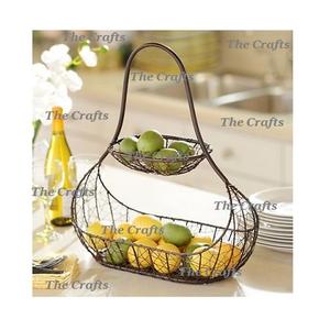 Panier de rangement pour fruits en métal au design admirable et support pour bol avec panier de comptoir pour ustensiles de cuisine à 2 niveaux - Product Image 3