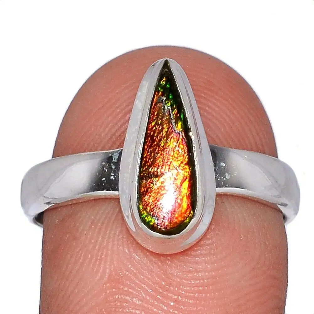 Echter 925 Sterling Silber Ammolite Ring Hand gefertigter Silbers chmuck