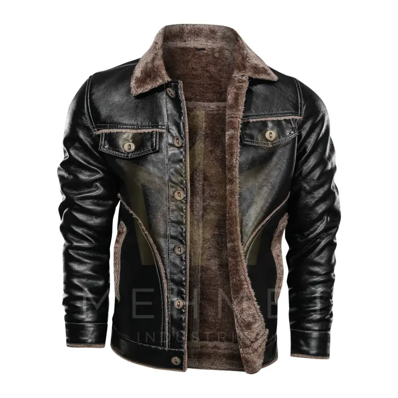 New Arrivals Fur Style Winter Thickening Warm Turn Down Collar Black Brown Motorcycle Leather Jackets