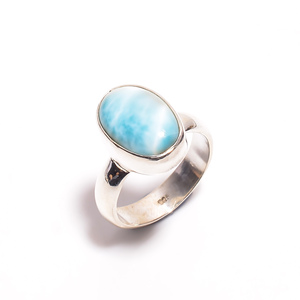 Anillo de Plata de Ley 925 de Estilo Clásico con Larimar, Engaste de Bisel, Chapado en Rodio, para Boda o Fiesta - Product Image 1