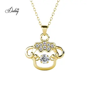Premium Austrian Crystal Jewelry Silver / Brass Cute 12 Dancing Chinese Zodiac Animal Goal Pendant Necklace Destiny Jewellery
