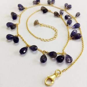 Sterling <b>Silver</b> <b>925</b> Fashionable Trendy Unique Iolite Gemstones 45 Cms. Link Chain <b>Necklace</b> - Product Image 3