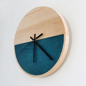 Minimalist Wooden Wall <b>Clock</b> Round Abstract Geometric Design Teal Color Analog Quartz <b>Silent</b> Living Room Decor - Product Image 1