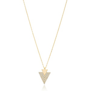 Colgante de triángulo de Plata de Ley 925 hecho a mano, circón transparente, joyería chapada en rodio elegante, venta al por mayor turca para fiestas - Product Image 1
