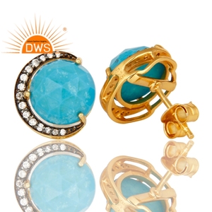 Boucles d'oreille en argent Sterling 925 pour femme, fabrication de bijoux, pierres précieuses turquoises naturelles, en CZ, livraison gratuite - Product Image 2