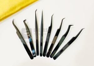Pinzas de pestañas de acero inoxidable sostenibles japonesas de plasma negro con logotipo personalizado fibra de agarre de diamante pestañas profesionales probadas a mano - Product Image 5