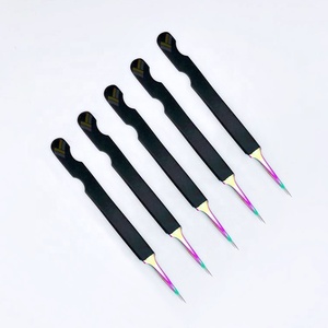 Pince à épiler d'extension de sourcils en acier inoxydable durable japonais de haute qualité Logo personnalisé noir mince droit pointu - Product Image 3