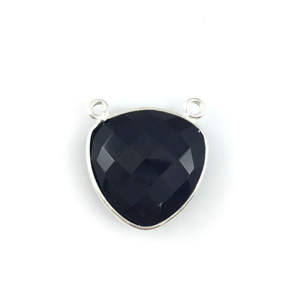 Collier pendentif en forme de triangle en argent sterling 925 fait à la main 18x18mm Onyx noir pierre précieuse lunette Double boucle résultats pierre - Product Image 2