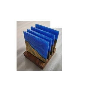 Posavasos de resina azul con soporte, posavasos de resina de cristal único personalizado, para uso doméstico y hotel, 5 unidades - Product Image 1