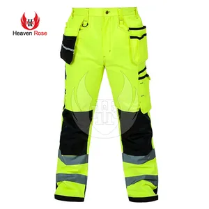 Yansıtıcı pantolon erkekler floresan sarı yansıtıcı güvenlik iş kargo pantolon tesisatçı için elektrikçi tamirci mekanik