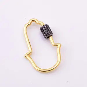 Splendid Natural Black Spinal Pave Jewelry 925 Sterling Silver 18K Gold Vermeil Mosquetón Lock Charm Colgante Collar de cadena,