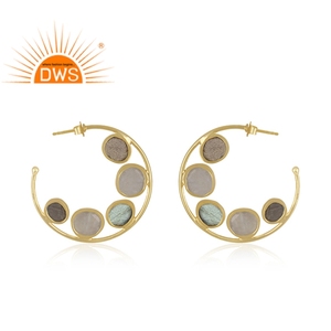 925ห่วงเงินผู้จัดจำหน่ายผู้จัดจำหน่ายต่างหูลาบราดอไรต์ธรรมชาติและรุ้งมูนสโตนพลอยชุบทองต่างหูขายส่ง - Product Image 3