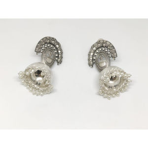 Aretes Jhumka de Latón con Aspecto Plateado, Estilo Indio, Última Moda 2025, al por Mayor, para Mujeres y Niñas - Product Image 1