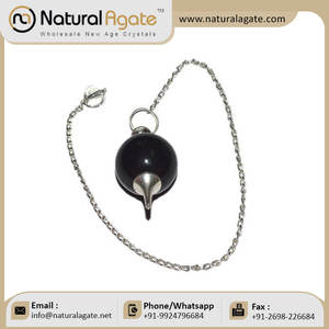 Boule d'agate noire, pendules avec chaîne en argent, vente en gros - Product Image 3