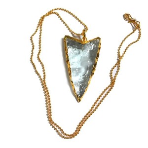 Collier avec aigue-marine en verre, 1 pièce, chaîne à boutons de flèche, en verre, à vendre - Product Image 1