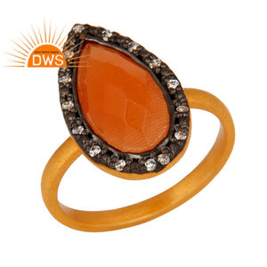 Natural Peach Moonstone Ring 925 Silver Jewelry Supplier Designer 24k Gold Plated Women's Cocktail Ring - Product Image 1