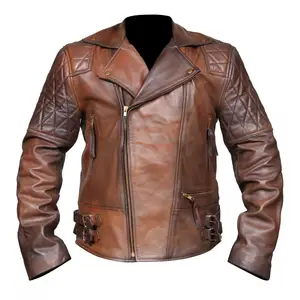 Mens Vintage Ombra Trapuntato Imbottito In Pelle di Cera Giacca uomo Cafe Racer Moto Biker Cuoio Vero E Proprio Classico Jack Da Lazib sport