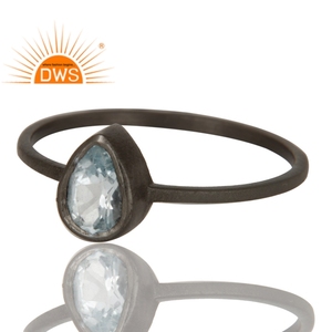 Black Rhodium <b>Plated</b> 925 <b>Silver</b> Stackable Ring Beautiful Blue Topaz Ring Gemstone Jewelry Supplier Classic Collection - Product Image 2