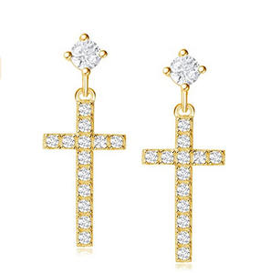 Pendentif religieux en diamant naturel 0.20ctw Croix or 10 carats style tendance or jaune boucles d'oreilles cadeau de fiançailles pour fête anniversaire - Product Image 1