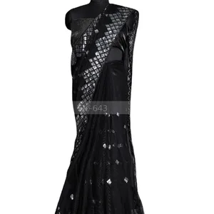 Bella Mono Net Special Designer Black And Red Cocktail And Evening Party Special Western Sarees