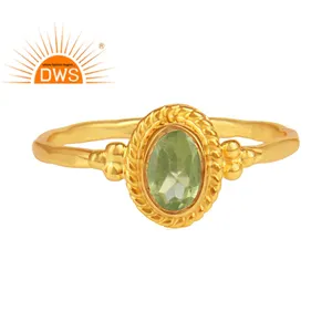 Shiny Peridot Gemstone Ring Antique 18k Gold Plated 925 Silver Handmade Ring Jewelry Manufacturer Classic Collection