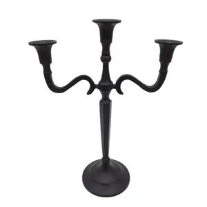 Decoração Home Alumínio Metal 3 Braço Candle Stand Matt Black Candle Holder Para Sala De Estar Decoração Do Casamento Handmade