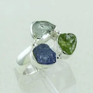 Beautiful Multi Gemstone Handcrafted Bezel Setting 925 Sterling Silver Ring