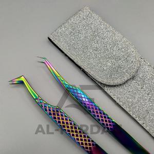 Vente en gros de haute qualité volume russe en forme de L pince à cils à 45 degrés cils pointus multicolores pince à sourcils fibre - Product Image 1