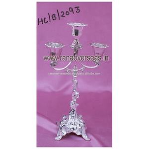 Hot <b>Sale</b> Handmade Brass Candelabra With Three Candle in Silver Plated for Party Wedding <b>Decoration</b> - Product Image 3