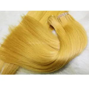 Wholesale remy human hair cuticle aligned raw virgin hair pure yellow color hair weft sealer