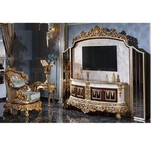 Juego de muebles de gabinete de TV estilo corona de lujo, escaparate de madera clásico para el hogar, decoraciones de boda, muebles de madera imprescindibles - Product Image 1