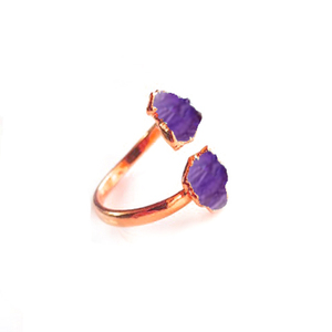 Améthyste Brut-Bonheur 2 Pierre Électrolytique Sterling Bague En Argent-Cadeau Anneaux-Pierre Anneau - Product Image 3