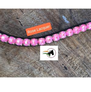 TRENDY ROSE LAQUER CRISTAL EQUESTRE CHEVAL BROW BAND Luxe Haute Qualité Western Racing Accessoire Dos Ouvert Cuir Équitation - Product Image 2