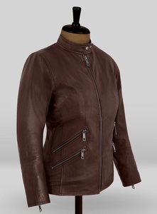 New Design Winter 2020 - 2021 <b>Scrubbed</b> Sheep Leather Unisex Moto Biker Brown Colour Jacket - Product Image 2