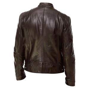 Nueva chaqueta de invierno para hombre de cuero puro de vaca con cuello levantado y tela de lona - Product Image 3