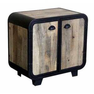 Armoire de salon industrielle et vintage à 2 portes en bois de manguier vieilli et métal en fer pour la chambre à coucher ou la maison - Product Image 1