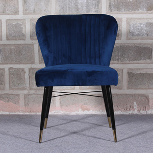 เก้าอี้รับประทานอาหารเหล็กกำมะหยี่สีน้ำเงินทันสมัยสำหรับบ้านสำนักงานห้องครัวอพาร์ทเมนต์วิลล่าเฟอร์นิเจอร์โลหะเคลือบสีดำสำหรับใช้ในโรงพยาบาลโรงแรม - Product Image 6