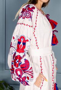 Ukrainian Vyshyvanka Embroidery Designs <b>Linen</b> <b>Dresses</b> With Tassel Long Sleeve Maxi <b>Dresses</b> - Product Image 2