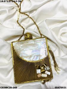 Handcrafted Designer Brass Mother of Pearl <b>Clutch</b> Purse Exclusive Evening <b>Bags</b> <b>for</b> Bridal <b>Weddings</b> and Parties - Product Image 4