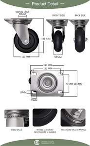 Roulette pivotante en polyuréthane de 6 pouces pour l'école en plein air Salle de bain Salon Salle à manger Cuisine Utilisation - Product Image 6