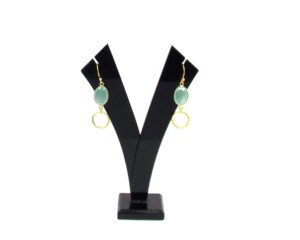 Aqua calcédoine pierre précieuse fait à la main forme ovale boucle d'oreille plaqué or à la mode bijoux en métal résultats cadeau parfait son charme MM - Product Image 1