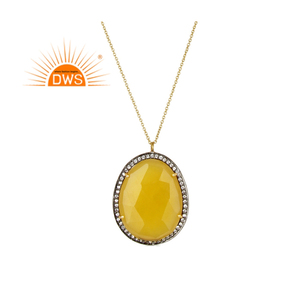 Collar con colgante de piedras preciosas de Calcedonia amarilla Natural y Cz de Plata de Ley 925 para mujer, fabricante de joyería - Product Image 1