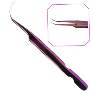 Violet Volume PRO Ekstensi Bulu Mata Pinset Stainless Steel, Pinset Stainless Steel Lengkung Ultra-presisi Kualitas Tinggi