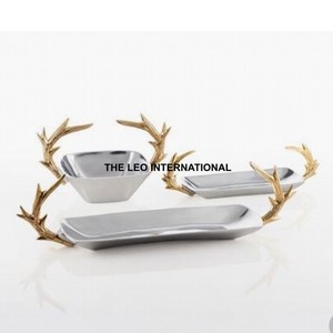 Juego de cuencos decorativos con diseño de forma de asta chapada en oro pulido brillante de 3 cuencos de vajilla de estilo nórdico de Metal de aluminio - Product Image 1