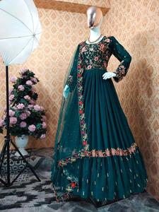 Anarkali Designer Party Wear New Look Silk Embroidered <b>Stone</b> Work Indian Ladies Wear Manufacturing Full Length Patiyala Stitched - Product Image 3