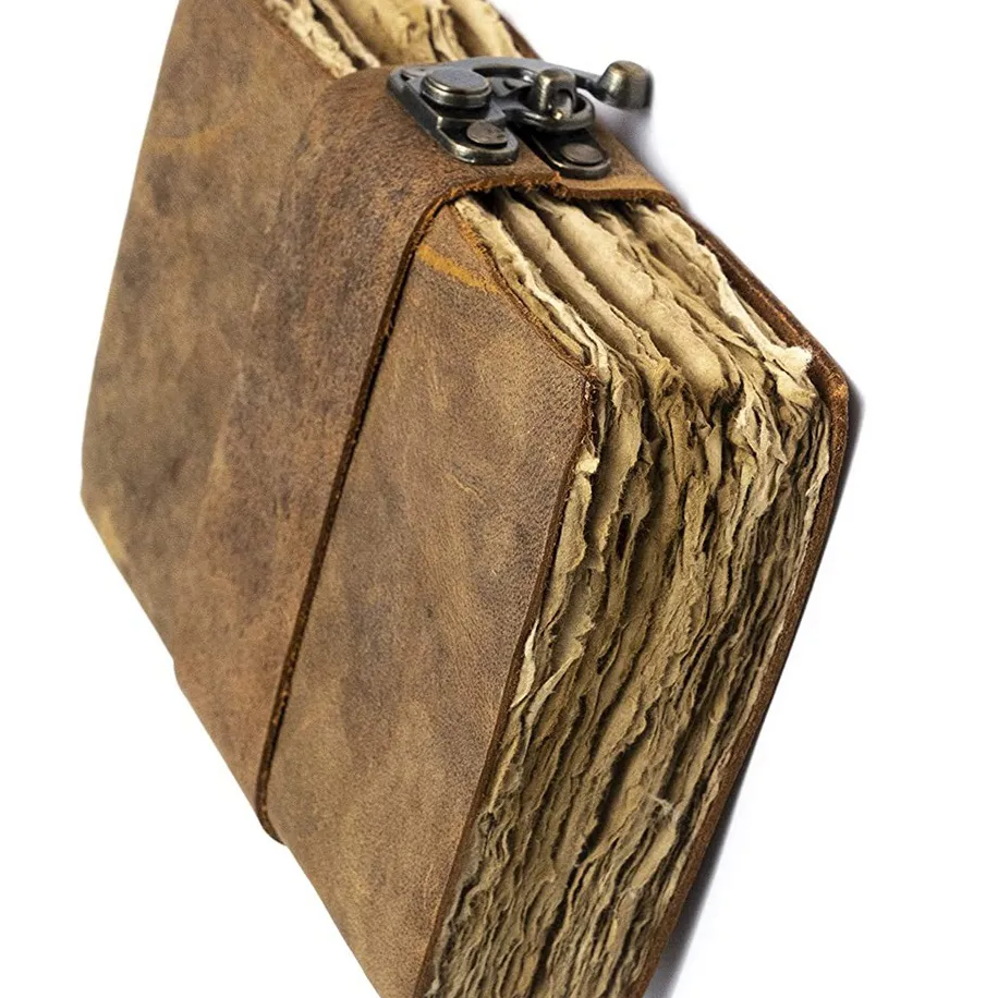 Gift Uw Dierbaren! Handgemaakte Antieke Decklerand Papier Vintage Leather Journal - Lock Sluiting Grimoire Journal Heks Journal