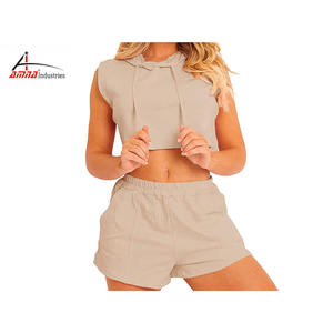 Offre Spéciale mode crop top à manches courtes femmes hoodies velours tissu rose tenues deux pièces plussize courtes ensemble Prix raisonnable - Product Image 1