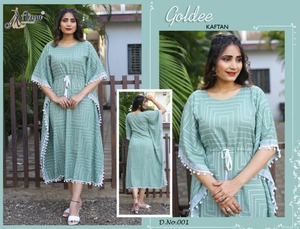 Caftán KURTI con encaje, estampado de diseñador, REYON - Product Image 4