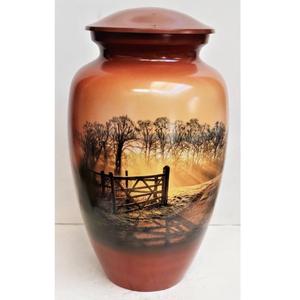 Urna de cremación de Metal pintado a mano para adultos, urna de cenizas de estilo americano/europeo al atardecer en el corazón - Product Image 4